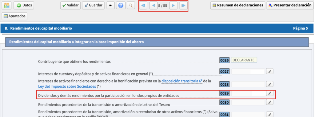 Casilla 29 dividendos IRPF