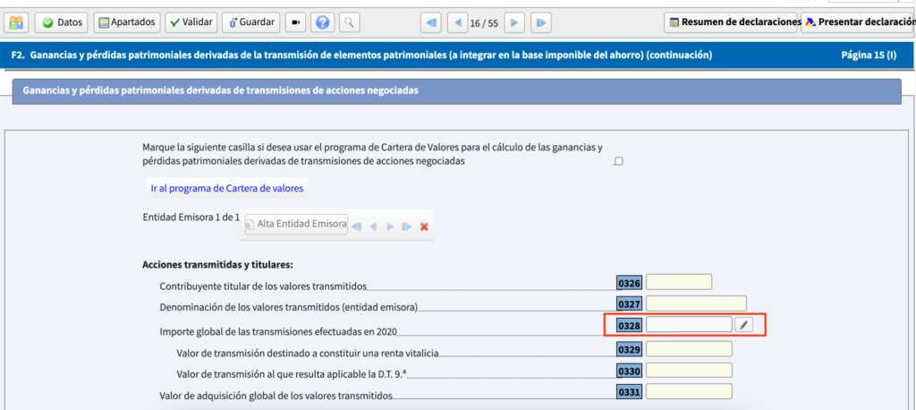 venta de acciones IRPF