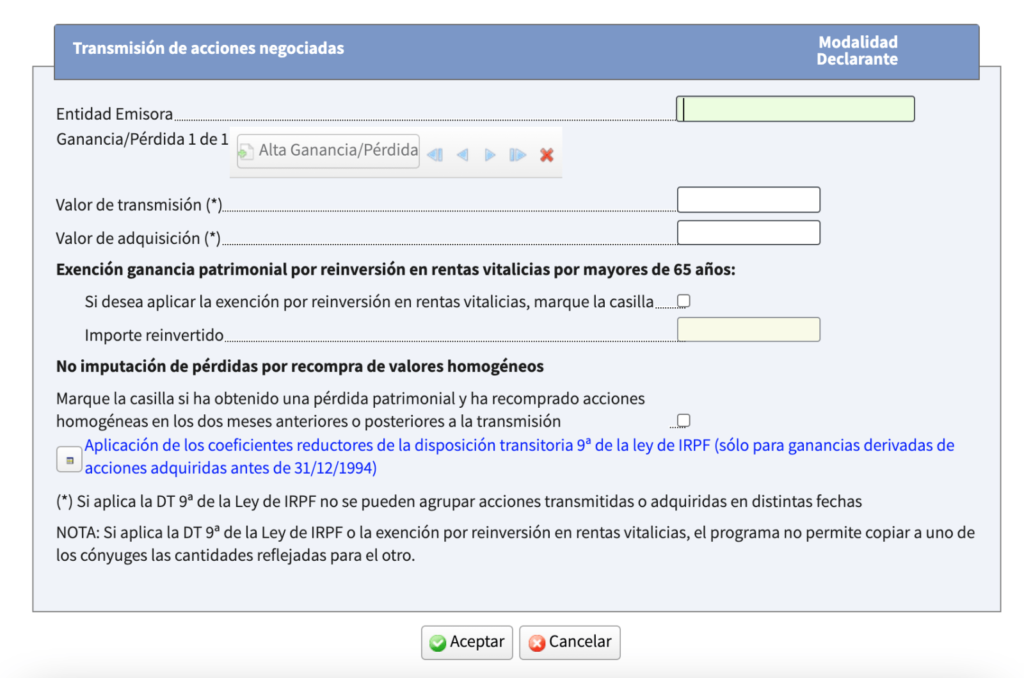 venta de acciones IRPF