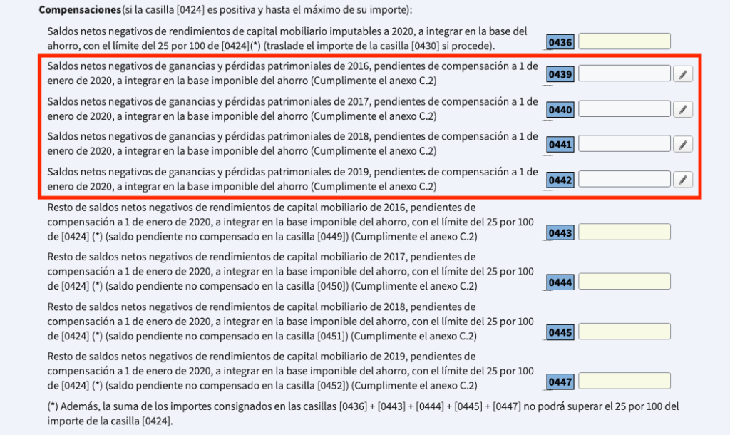 ¿Cómo intoducir las minusvalías pendientes de compensar de otros años en el IRPF?