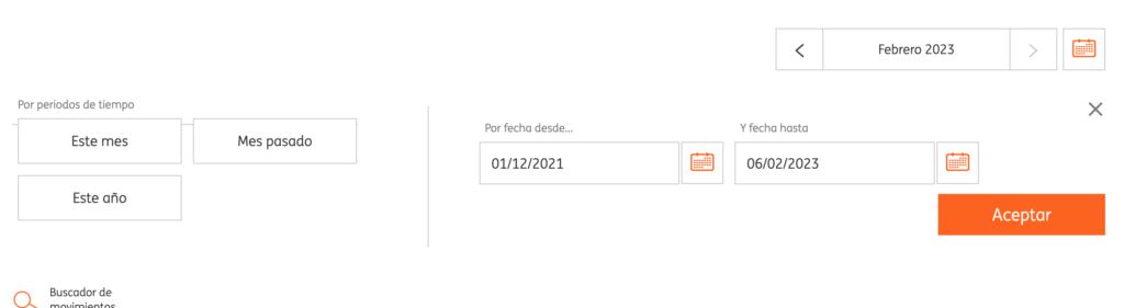 filtro de fechas de los movimientos