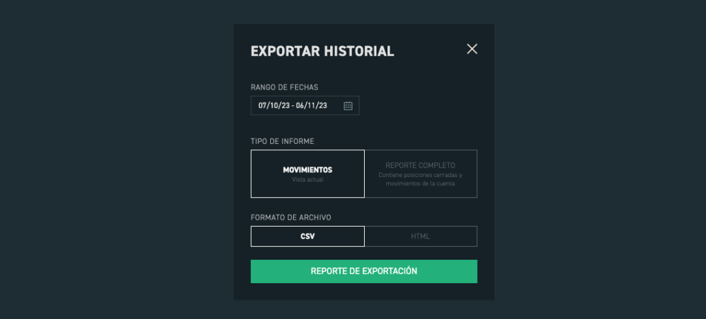 exportar historial xtb